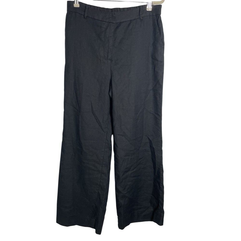 Quince European Stretch Black Classic Lined Linen Pants Trousers Size 12